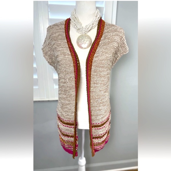 Chico's Size 0 Color Pop Multicolor Knit Longline Cardigan Orange Pink Foil - Picture 1 of 16